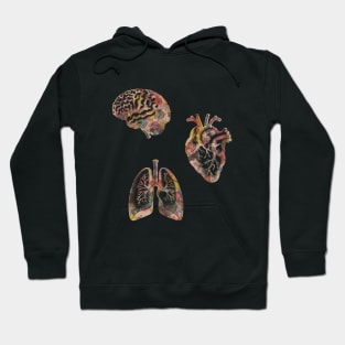 Brain,  Heart,  Lungs - Artistic Illustration of Human Organs Melded with Nature Hoodie